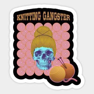 Knitting gangster retro circle skull Sticker